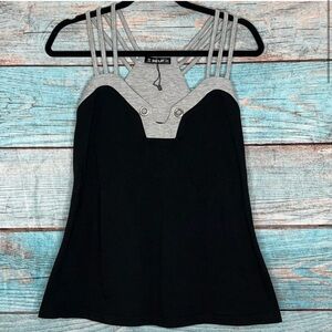 Sheilay Strappy Top M Black‎ Grey Y2K 90s Colorblock Cami Casual Racerback Boho